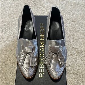 Rebecca Minkoff Silver Velvet Tassel Loafers